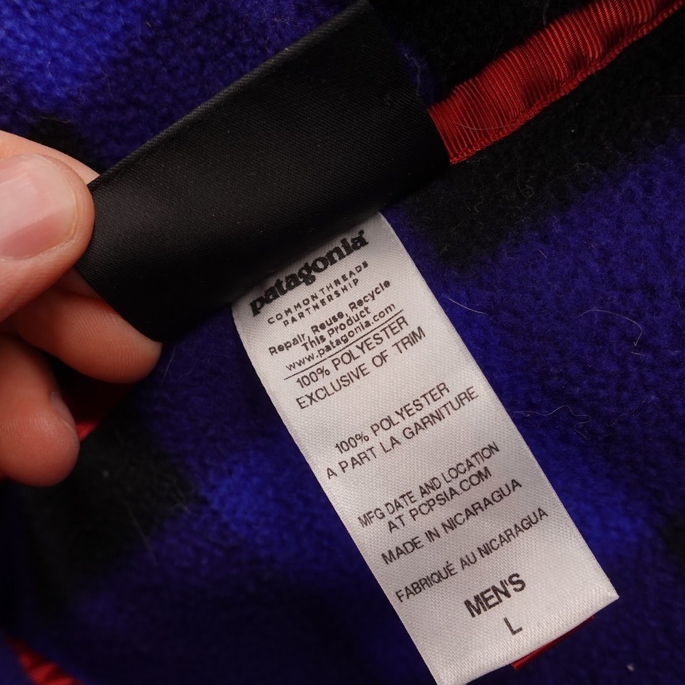 Patagonia Synchilla Snap-T Fleece Pullover Mens L Blue Black Buffalo Plaid 25580 - Picture 4 of 10